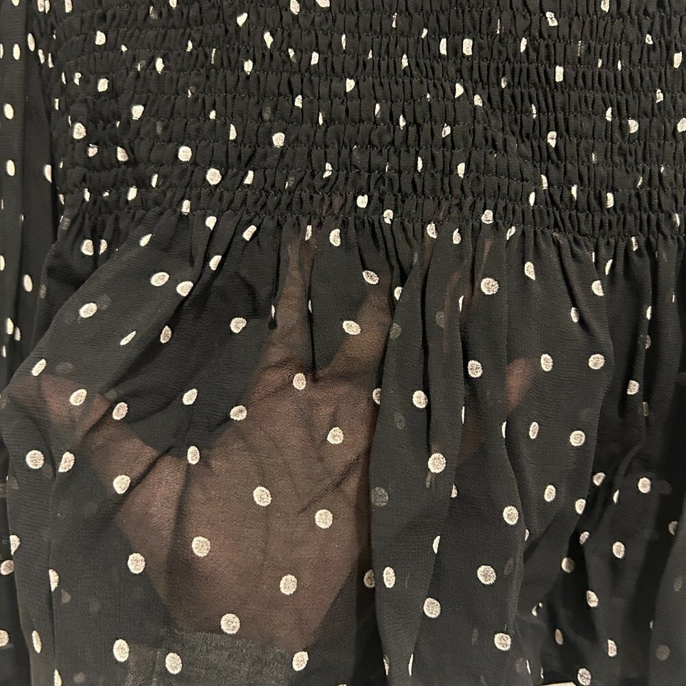 Zara Black and White Polka Dot Smocked Peplum Mesh Blouse Women’s Size Small - Picture 5 of 12